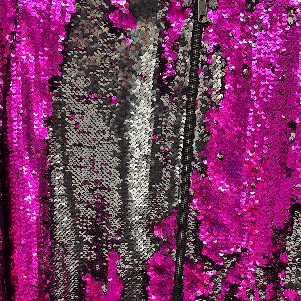 Torrid Fuchsia / Silver Sequin Bomber Jacket, Size 1 - Picture 8 of 12